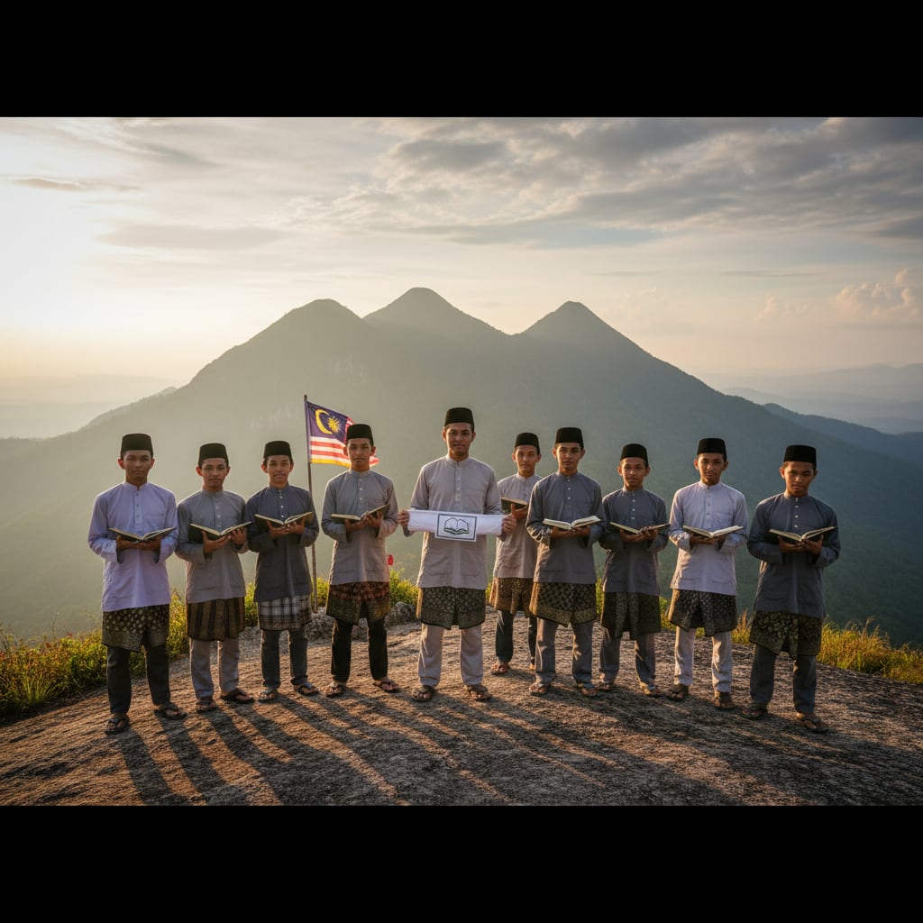 Gambar utama citer: 55 Pelajar Tahfiz Bachok Khatam Al-Quran di Puncak Gunung Stong, Tawan Tiga Puncak Dalam 11 Jam